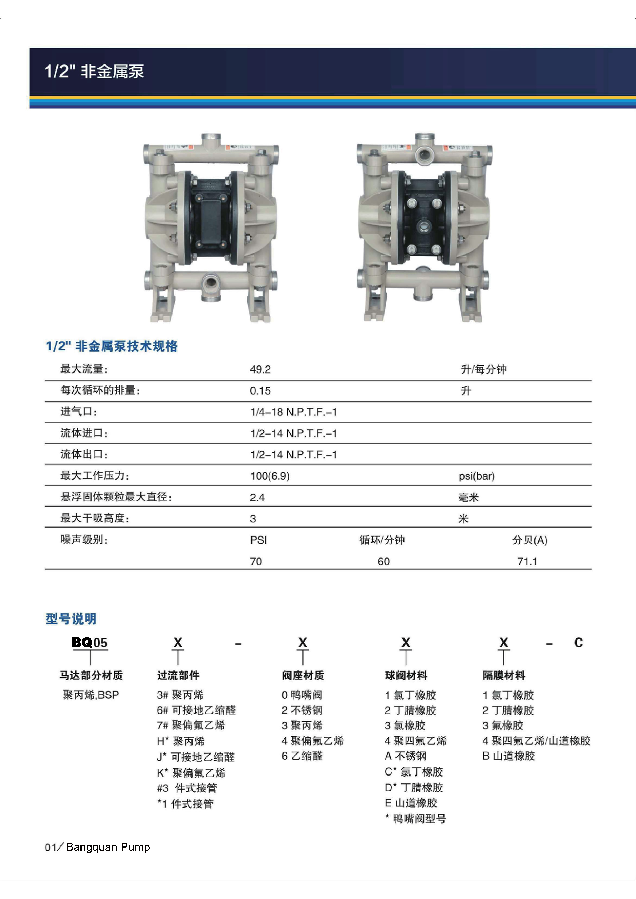 bq05j-344-c 半寸塑料气动隔膜泵性能参数