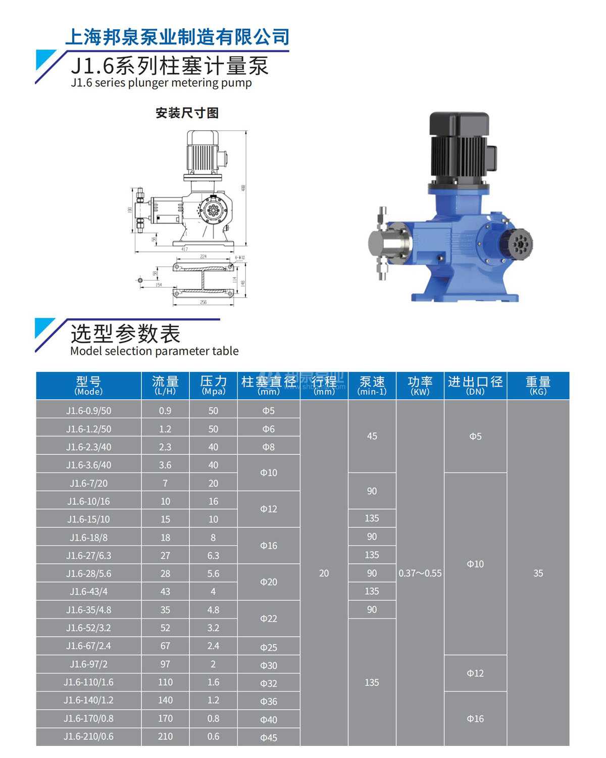 j1.6 plunger type metering pump j1.6柱塞式计量泵