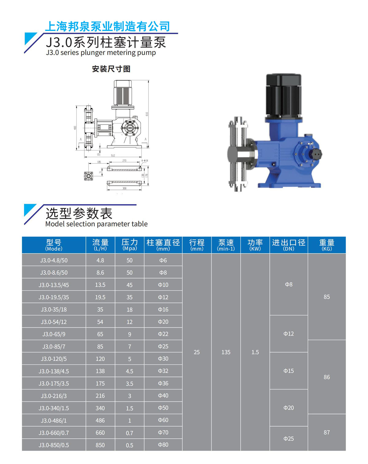 j3.0 series plunger metering pump j3.0柱塞式计量泵