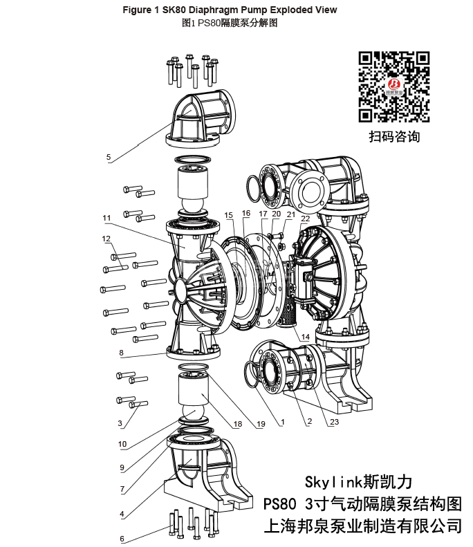 ps80气动隔膜泵结构图ps80 diaphragm pump exploded view