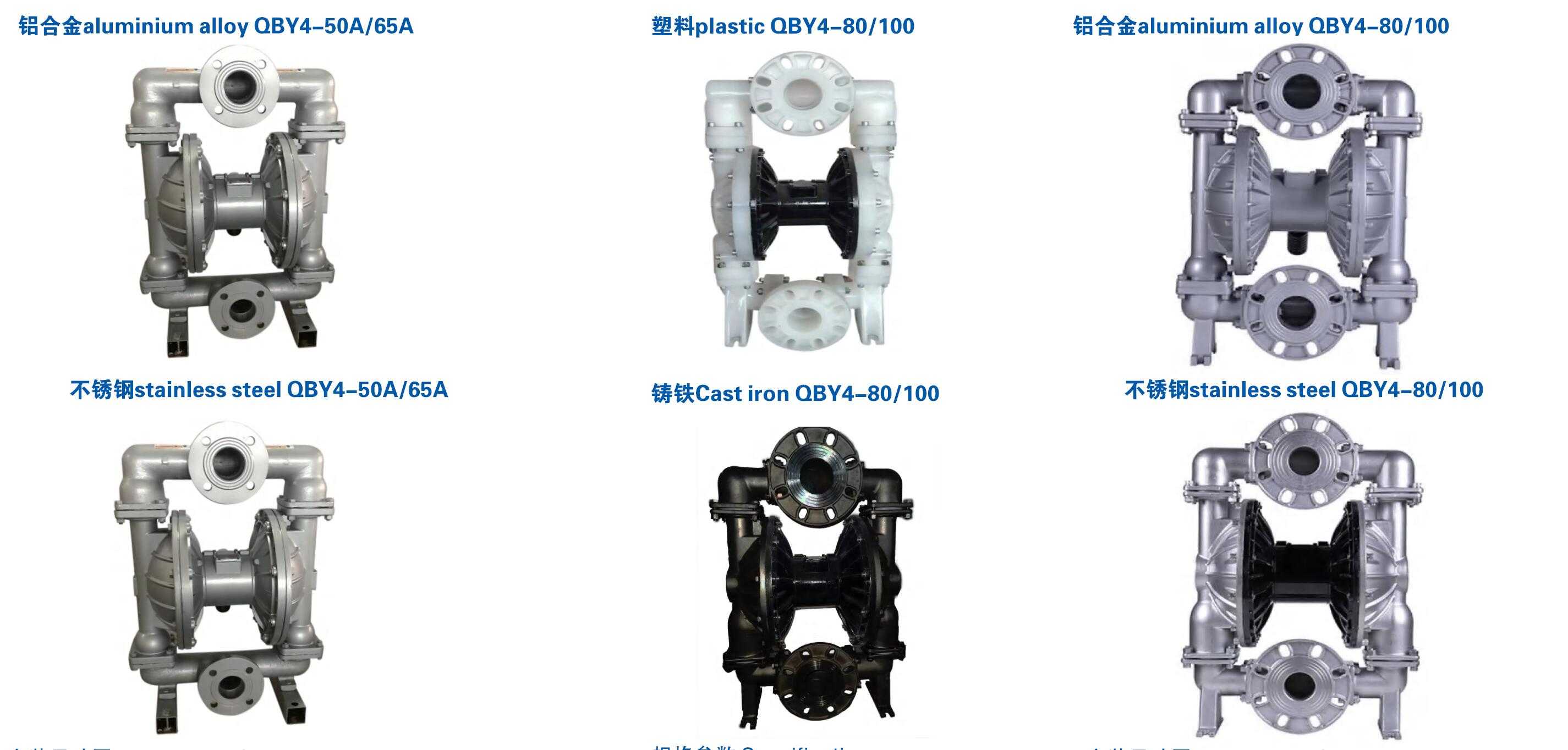 qby4-50a 65a 80 100 塑料 不锈钢 铝合金 铸铁气动隔膜泵